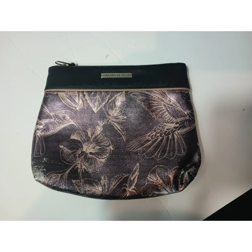 Corazón De Melón Hummingbird Makeup Bag Cosmetic Pouch Metallic Floral